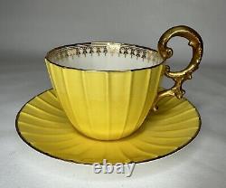 Rare Antique Royal Worcester Yellow Small Teacup & Saucer Chrysanthemum Shaped