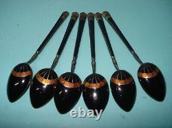 Rare Royal Worcester Art Deco Gilt gold cup sterling silver enamel spoon set box