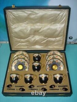 Rare Royal Worcester Art Deco Gilt gold cup sterling silver enamel spoon set box