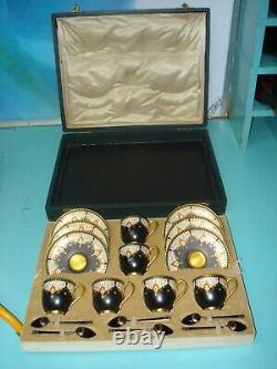 Rare Royal Worcester Art Deco Gilt gold cup sterling silver enamel spoon set box