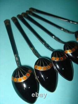 Rare Royal Worcester Art Deco Gilt gold cup sterling silver enamel spoon set box