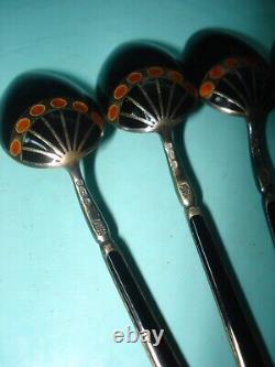 Rare Royal Worcester Art Deco Gilt gold cup sterling silver enamel spoon set box