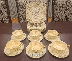 Rare Royal Worcester Gold hand Gilded Tea Set Cir 1929 by Ovington Bros for 6