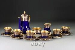 Rare Royal Worcester Japonisme Jewel & Cobalt Gold Coffee Set withOriginal Case