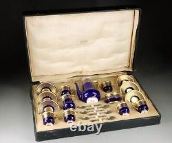 Rare Royal Worcester Japonisme Jewel & Cobalt Gold Coffee Set withOriginal Case