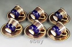 Rare Royal Worcester Japonisme Jewel & Cobalt Gold Coffee Set withOriginal Case