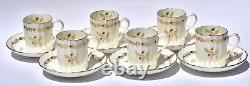 Rare Set of 6 Royal Worcester CUMBERLAND Demitasse Cups & Saucers Cobalt/Gilt