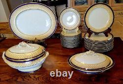 Royal China Works Worcester Cobalt Gold 29 Pc Dinner Plate Soup Tureen 12 Set