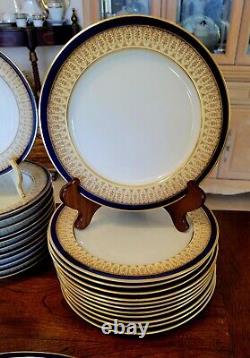 Royal China Works Worcester Cobalt Gold 29 Pc Dinner Plate Soup Tureen 12 Set