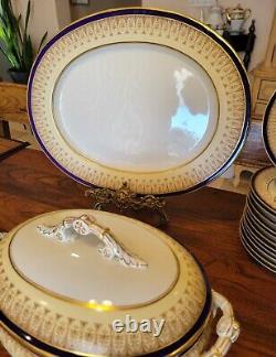 Royal China Works Worcester Cobalt Gold 29 Pc Dinner Plate Soup Tureen 12 Set