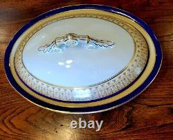 Royal China Works Worcester Cobalt Gold 29 Pc Dinner Plate Soup Tureen 12 Set