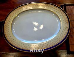 Royal China Works Worcester Cobalt Gold 29 Pc Dinner Plate Soup Tureen 12 Set