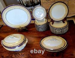 Royal China Works Worcester Cobalt Gold 29 Pc Dinner Plate Soup Tureen 12 Set