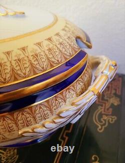 Royal China Works Worcester Cobalt Gold Covered Soup Tureen And Lid Set Rare HTF