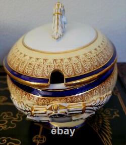 Royal China Works Worcester Cobalt Gold Covered Soup Tureen And Lid Set Rare HTF