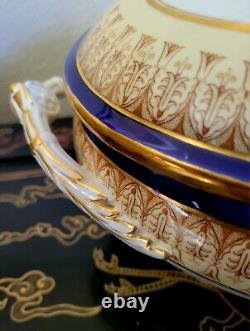 Royal China Works Worcester Cobalt Gold Covered Soup Tureen And Lid Set Rare HTF