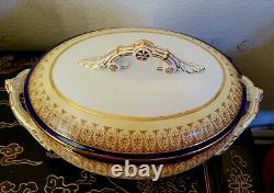 Royal China Works Worcester Cobalt Gold Covered Soup Tureen And Lid Set Rare HTF