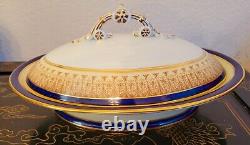 Royal China Works Worcester Cobalt Gold Covered Vegetable Tureen & Lid Set Rare