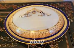 Royal China Works Worcester Cobalt Gold Covered Vegetable Tureen & Lid Set Rare