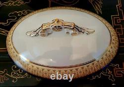 Royal China Works Worcester Cobalt Gold Covered Vegetable Tureen & Lid Set Rare