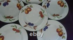 Royal WORCESTER EVESHAM VALE Rare set of 6 Large Rimmed Soup / Pasta Bowls VGC