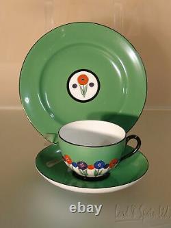 Royal Worcester 16 Pc Green Floral Art Deco Tea Set-Teapot/Sugar/Plates/C/S