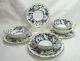 Royal Worcester 1938 BLUE CHELSEA 4 Cream Soup Bowls/Plates Fide Et Fiducia
