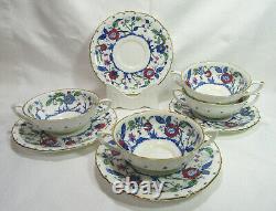 Royal Worcester 1938 BLUE CHELSEA 4 Cream Soup Bowls/Plates Fide Et Fiducia