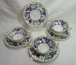 Royal Worcester 1938 BLUE CHELSEA 4 Cream Soup Bowls/Plates Fide Et Fiducia