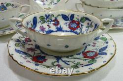 Royal Worcester 1938 BLUE CHELSEA 4 Cream Soup Bowls/Plates Fide Et Fiducia