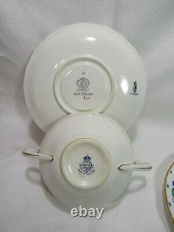 Royal Worcester 1938 BLUE CHELSEA 4 Cream Soup Bowls/Plates Fide Et Fiducia