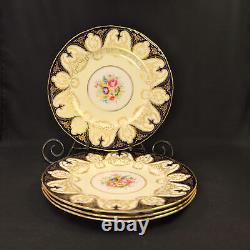 Royal Worcester 4 Dinner Plates 10 1/2 HandPainted Dark Cobalt withGold 1940-1941