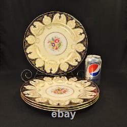 Royal Worcester 4 Dinner Plates 10 1/2 HandPainted Dark Cobalt withGold 1940-1941