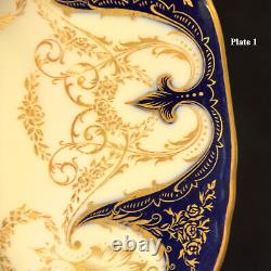 Royal Worcester 4 Dinner Plates 10 1/2 HandPainted Dark Cobalt withGold 1940-1941