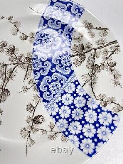 Royal Worcester Aesthetic Blue Dinner Plates SET 2 ANTIQUE 1884 Pine Cone RW102