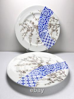 Royal Worcester Aesthetic Blue Dinner Plates SET 2 Pine Cone ANTIQUE 1884 RW102