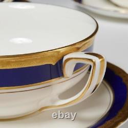 Royal Worcester Aston Cobalt Blue Bone China Cream Soup Bowl Saucer Set of 4 B