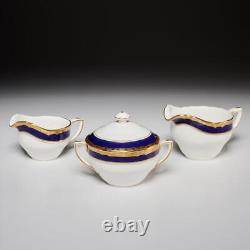 Royal Worcester Aston Cobalt Blue Bone China Sugar Bowl Creamer Milk Jug 3pc Set