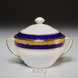 Royal Worcester Aston Cobalt Blue Bone China Sugar Bowl Creamer Milk Jug 3pc Set