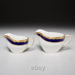 Royal Worcester Aston Cobalt Blue Bone China Sugar Bowl Creamer Milk Jug 3pc Set