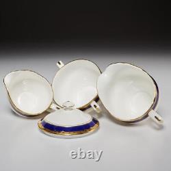 Royal Worcester Aston Cobalt Blue Bone China Sugar Bowl Creamer Milk Jug 3pc Set