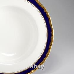 Royal Worcester Aston Cobalt Blue Gold Large Rim Soup Bowls 9.25 Set of 4 A