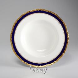 Royal Worcester Aston Cobalt Blue Gold Large Rim Soup Bowls 9.25 Set of 4 C