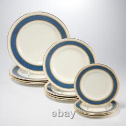 Royal Worcester Belvoir Blue Gold White Bread Salad Dinner Plates 4 Sets 12p Lot