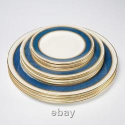 Royal Worcester Belvoir Blue Gold White Bread Salad Dinner Plates 4 Sets 12p Lot