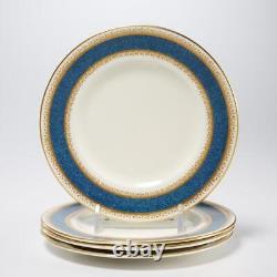 Royal Worcester Belvoir Blue Gold White Bread Salad Dinner Plates 4 Sets 12p Lot