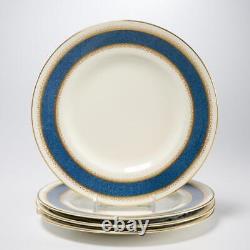 Royal Worcester Belvoir Blue Gold White Bread Salad Dinner Plates 4 Sets 12p Lot