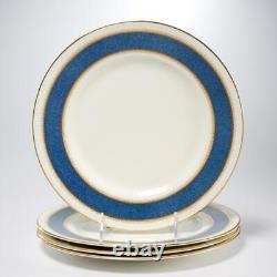 Royal Worcester Belvoir Blue Gold White Bread Salad Dinner Plates 4 Sets 12p Lot