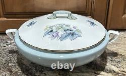 Royal Worcester Blue Leaves WOODLAND Round Covered Vegetable Serving Bowls