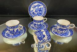 Royal Worcester-Blue Willow B 389-Set of (4) Cups and Saucers-Lovely-BUY IT